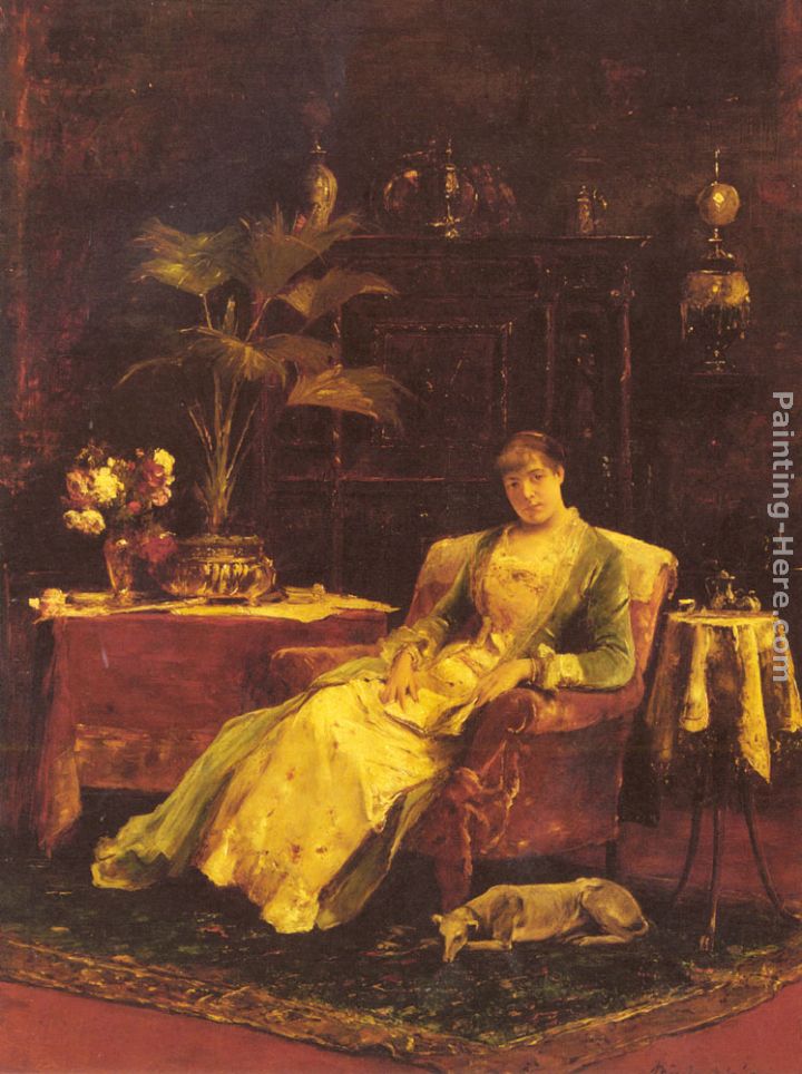 A lady seated in an Elegant Interior painting - Mihaly Munkacsy A lady seated in an Elegant Interior art painting